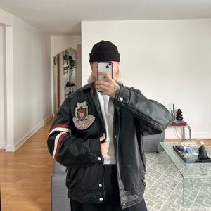 vintage 80’s carleton university leather jacket